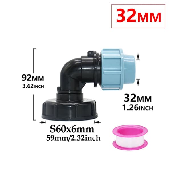 IBC Tankadapter, PE Rørforbindelse, Hurtig Installation,32MM-B