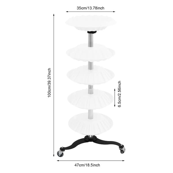 Neglelak Display Stativ, 5-Lags Design, Rullende Vogn,HVID
