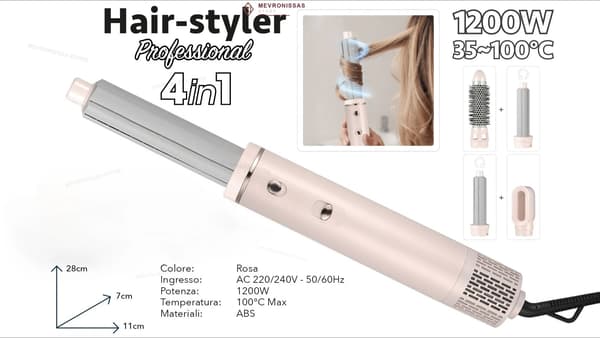 Hårstyler, 4-i-1 funktionalitet, effektiv tørring,Pink