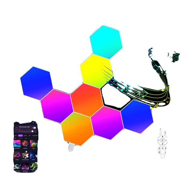 Hexagon Lys, Smart Kontrol, Musik Synk,Hexagon Lys 8PCS