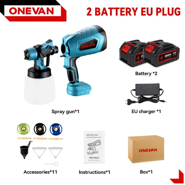 Målarpump, Högt tryck, Justerbar flödeskontroll, 2xBatteriset