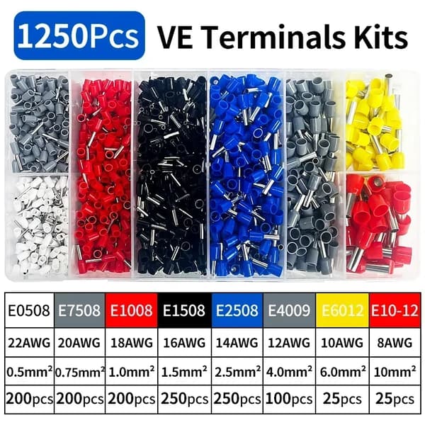 Krympeterminal Sæt, Kobbermateriale, Assorterede Størrelser,VE-KIT-1250Pcs
