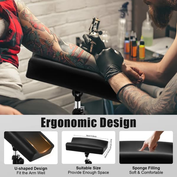 Tattoo Armstøtte, Bærbart Design, Højdejusterbar,sort