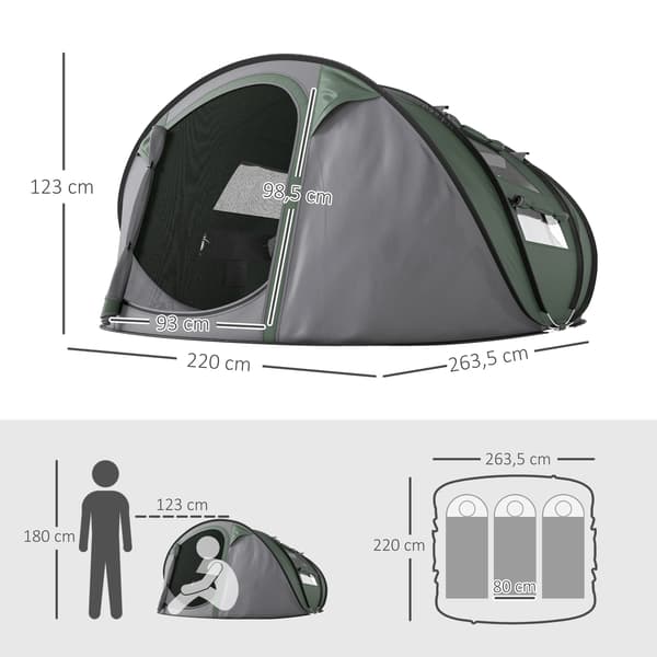 Campingtält, Snabbmonterad Design, Vattentätt Material, Grön och Grå