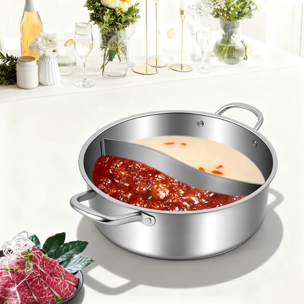 Hot Pot, 304 rustfrit stål, 30 cm diameter, 9,5 cm højde, dobbelt smagsdesign, flere serveringskapaciteter