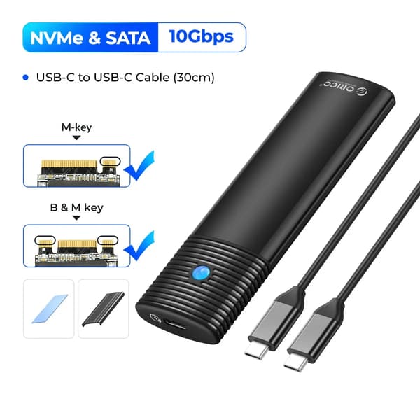 M.2 SSD kabinet, værktøjsfri installation, USB 3.2 Gen 2 understøttelse,Dobbelt Protokol