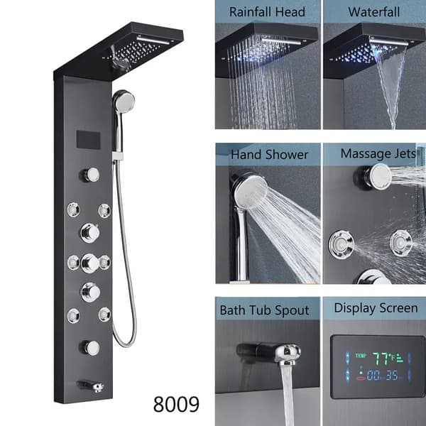 Bruserpanel, Digital Skærm, Kropsmassage Jetstråler,Sort 8009