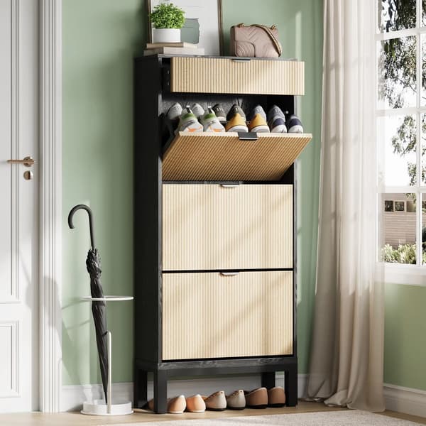 Skoopbevaringsskab, Flip-Up Døre, Pladsbesparende Design,sort-eg