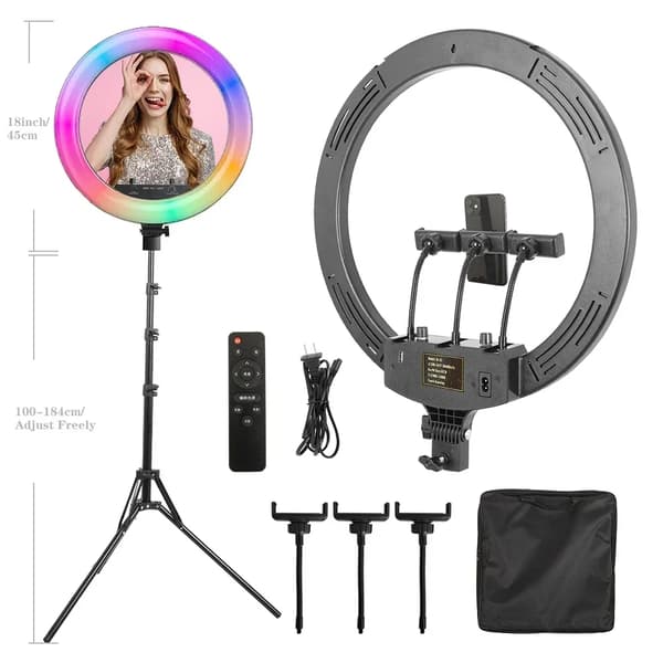 Ring Light, Dæmpbar Lysstyrke, 360-Graders Rotation,184cm stativ