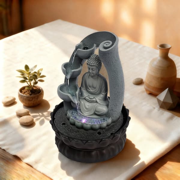 Buddha Ornament, Vattenpump Funktion, Elegant Heminredning,Grå
