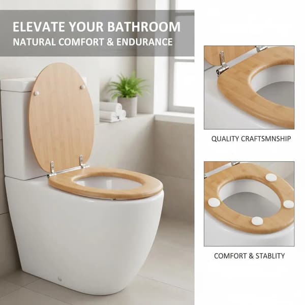 Toiletbræt Dæksel, Bambus Design, Universel Pasform,hær grøn