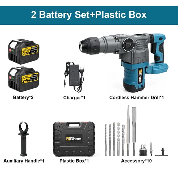 Rotary Hammer, Børsteløs Motor, Dobbelt Arbejdsmodus,2 Batteri