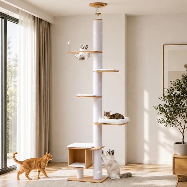 Kattetree, Justerbar Højde, Multi-Niveau Design,HVID, L