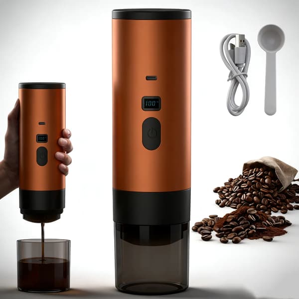 Kapselkaffemaskine, USB-genopladelig, 15 Bar Tryk,Appelsin
