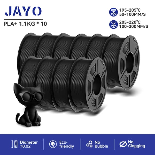 3D-printer filament, 1,75 mm diameter, boblefri ydeevne,PLA PLUS 10 Sort