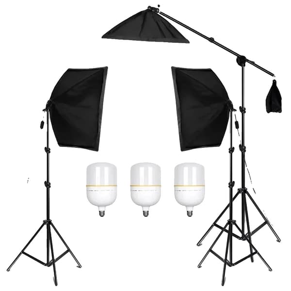 Softbox-belysningskit, justerbar ljusstativ, E27-kompatibilitet,3st 2-färgs glödlampor