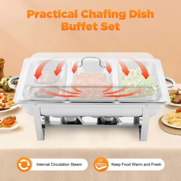 Chafing Dish Set, Rostfritt Stål, 3 Kompartmentsdesign,Silver