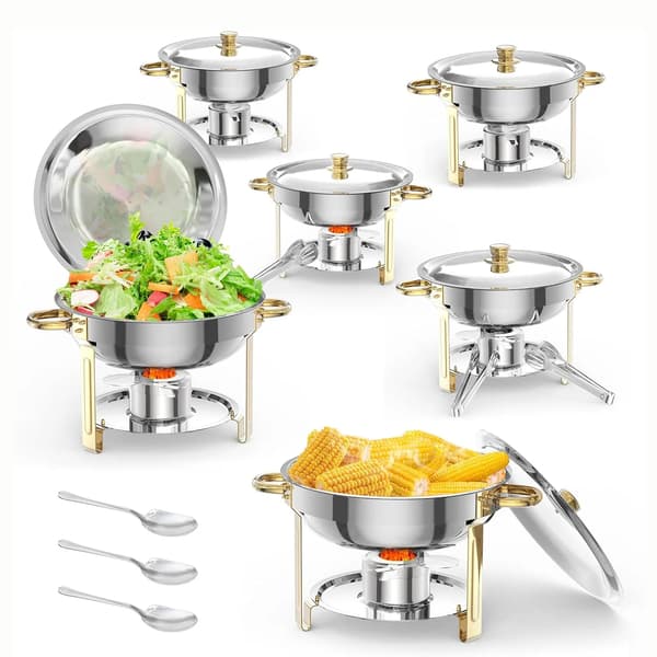 Chafing Dish Sæt, Rustfrit Stål Konstruktion, Temperaturkontrol,6stk