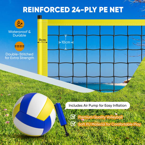 Badminton Net, Holdbart PE Materiale, Justerbare Stænger,GUL