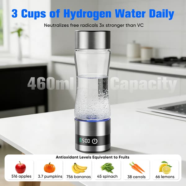 Hydrogen Vandflaske, 401-500ml Kapacitet, LED Indikator, sort, 401-500ml