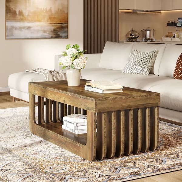 Kaffebord, 2-niveau design, holdbar MDF konstruktion,Rustik Brun