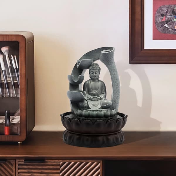 Bordfontæne, Buddha Design, LED Belysning,Grå