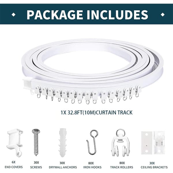 Gardinstangsystem, Fleksibelt Design, Holdbar PVC Konstruktions,10Meter(32.8FT)