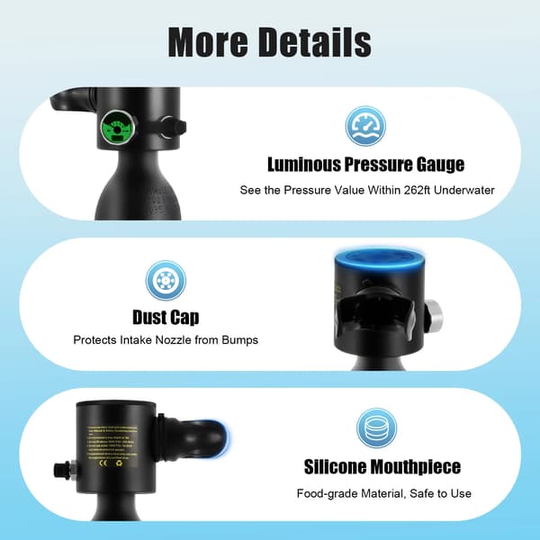 Mini Scuba Tank, 0,5L Kapacitet, Højt Tryk,Sort