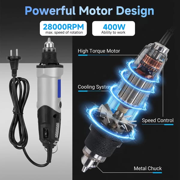 Elektrisk Dremel, 400W Motor, 6-Hastighetskontroll,EU-kontakt