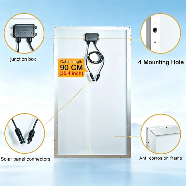 Solpanel, Høj Effektivitet, Holdbar Konstruktion,1stk 100w panel
