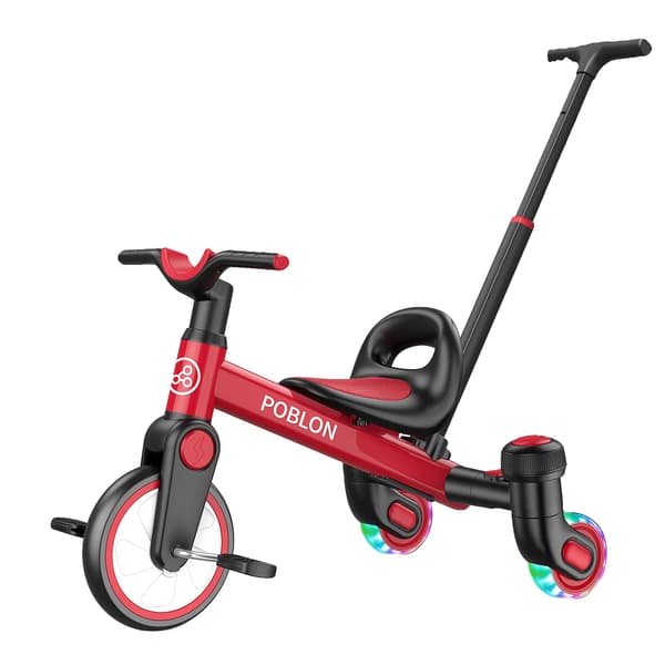 Børnecykel, 3-i-1 tilstande, lysende hjul,Rød