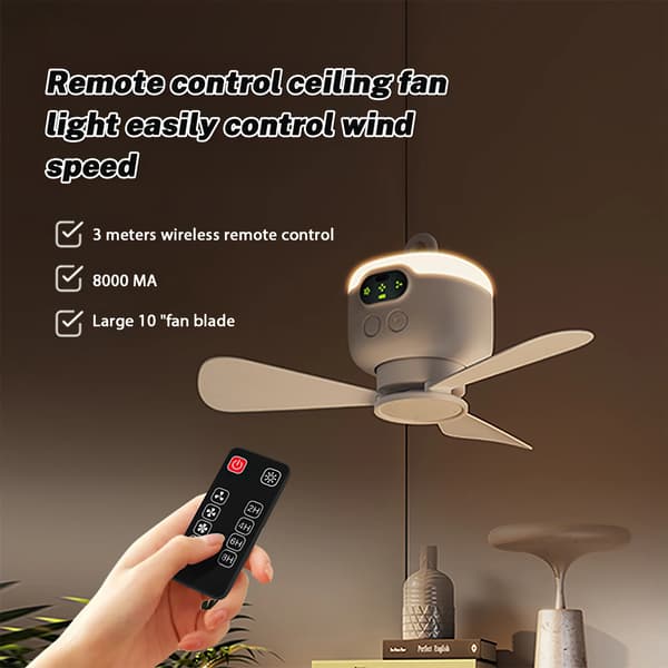 Loftventilator, 8000mAh Batteri, USB Genopladelig,EU, Hvid