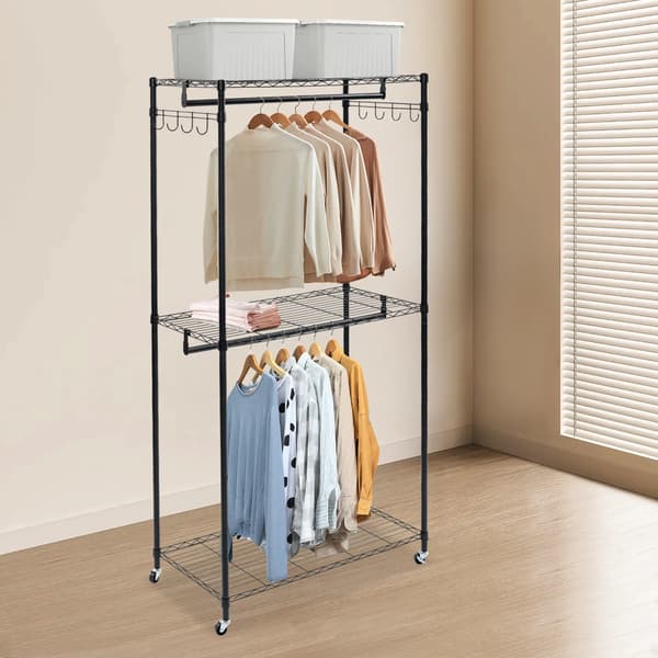 Tøjstativ, 2-niveau design, mobil organizer,sort