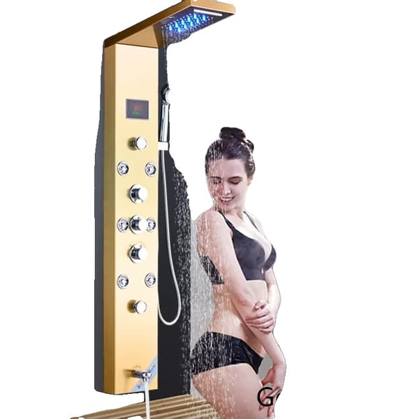 Bruserpanel, Integreret LED-lys, Kropsmassagejet,Guld 8009