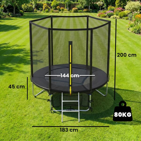 Trampolin, Skyddsnät, Lastkapacitet 80 kg, svart