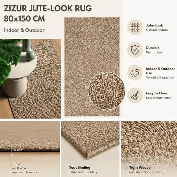 Jute Look Tæppe, Holdbart Design, Alsidig Brug,Brun