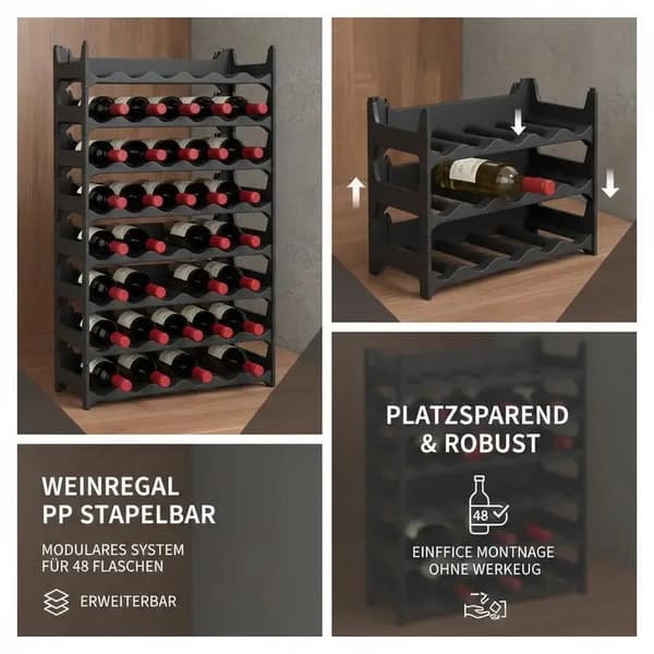 Vinkøler, Stabelbar Design, Plads til 48 Flasker,Anthracit
