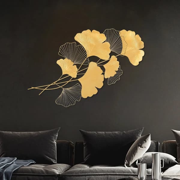 Vægdekoration, Elegant Metaldesign, Moderne Bladtema,Guld
