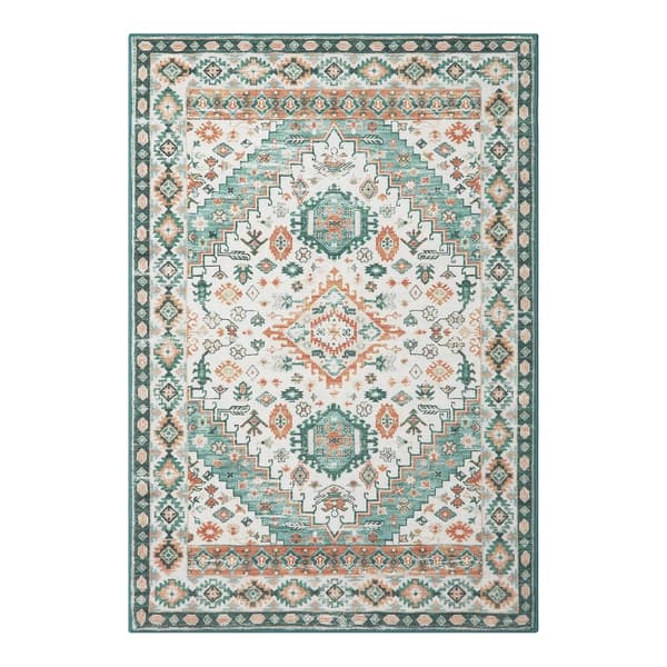 Tæppe, Maskinvaskbart, Skridsikkert Baggrund,Grøn Orange, 120x170cm