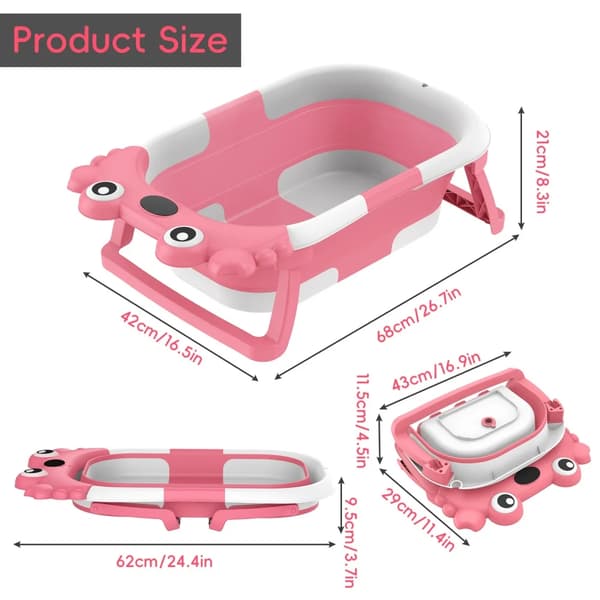Babybadekar, Foldbart Design, Indbygget Termometer,Pink