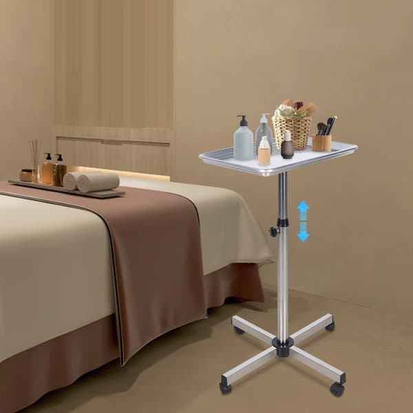 Barber Tray Cart, Höjdjusterbar, Lätt Rörlighet,Silver
