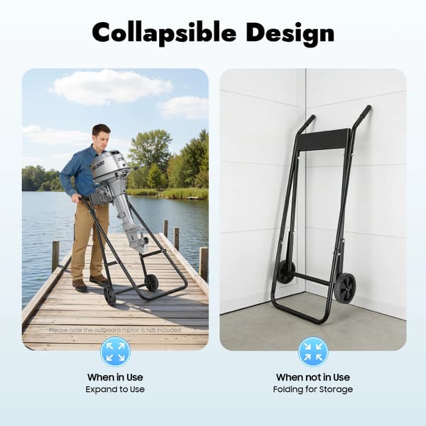 Bådmotorstativ, Foldbart Design, Kraftige Hjul,sort