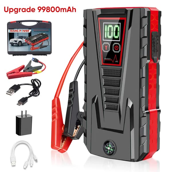 Bil Nödstarter, 5000A Spetsström, 99800mAh Batterikapacitet, Uppgradera 99800mAh
