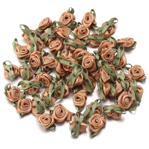 Tygapplikationer, Mini Rosblomma Design, 50 Stycken,Kaki