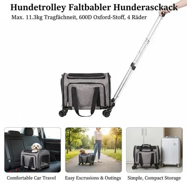Husdjur Trolley Ryggsäck, Fällbar Design, Hållbart Tyg, grå