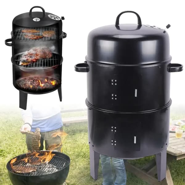 Rökgrill, Multifunktionell Matlagning, Temperaturkontroll,svart