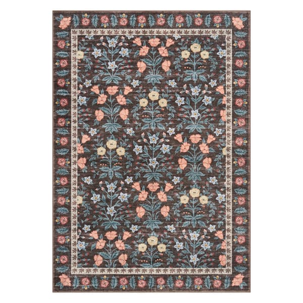 Område tæppe, Boho blomsterdesign, skridsikker bagside,Brun 120X170Cm