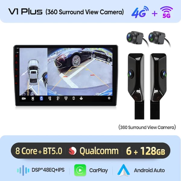 Bilstereo, 360° Surround View System, Trådløs forbindelse, kompatibel med Audi TT 2 2006-2014,V1Plus(6+128GB)4G+360B