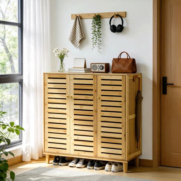 Sko Rack, 5 Lag Design, Ventilerede Lamel Døre,3 Dørs