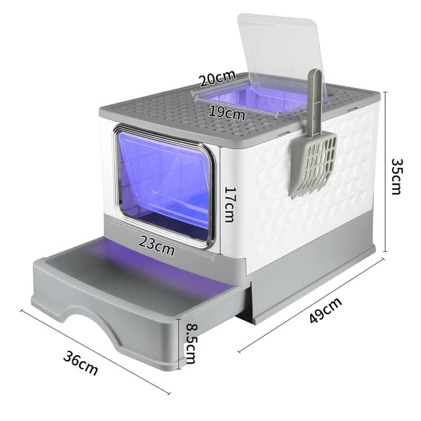Kattlåda, UV-desinfektion, lättstädad låddesign,GRÅ